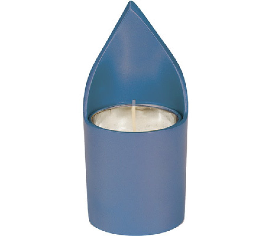Metal Yahrzeit Memorial Candle Holder, Flame Shaped - Yair Emanuel