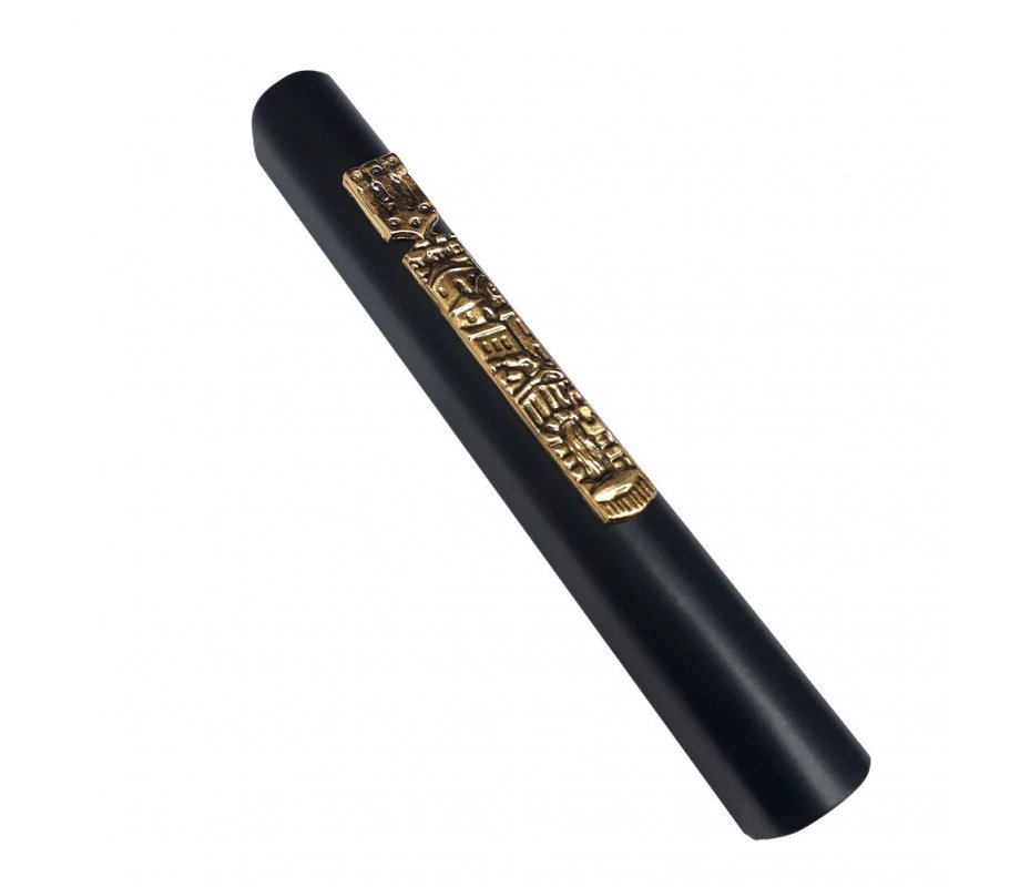 Mezuzah Case of Black Wood with Gold Pewter Plaque – Jerusalem Design