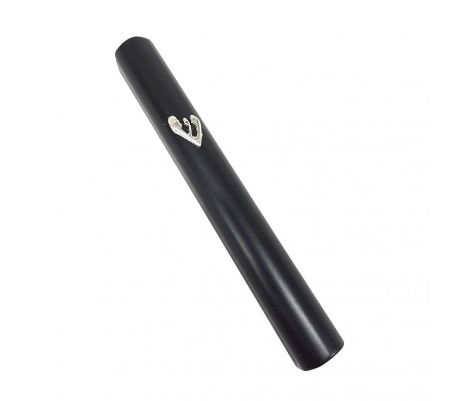 Mezuzah Case of Black Wood with Shin Letter of 925 Sterling Silver