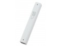 Mezuzah Case of Rounded White Wood with Silver Shin Outline