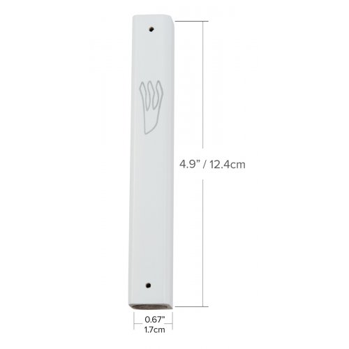 Mezuzah Case of Rounded White Wood with Silver Shin Outline