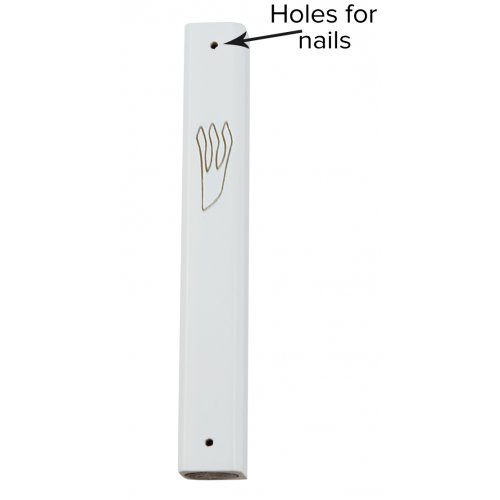 Mezuzah Case of White Wood with Gold Shin Outline