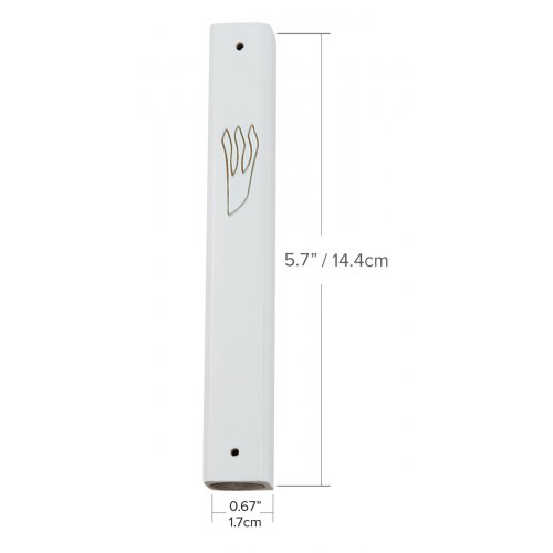 Mezuzah Case of White Wood with Gold Shin Outline