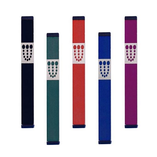 Mezuzah Case with Bubbly Dots Shin, Dark Colors at 6 Inches Height - Agayof