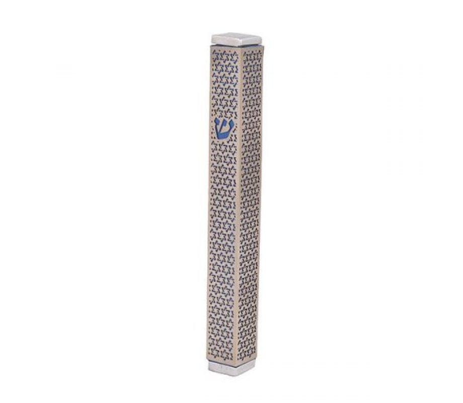 Mezuzah Case with Cutout Star of David, Blue - Yair Emanuel