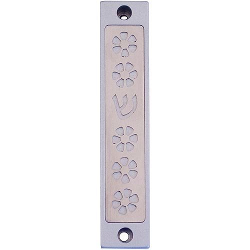 Mezuzah Case with Five Flowers and Shin in Light Colors, 4 Inches Height - Agayof
