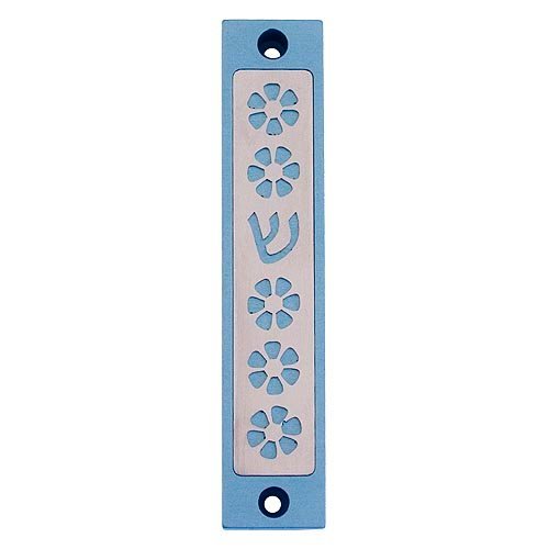 Mezuzah Case with Five Flowers and Shin in Light Colors, 4 Inches Height - Agayof