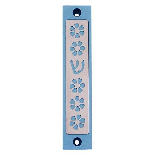 Mezuzah Case with Five Flowers and Shin in Light Colors, 4 Inches Height - Agayof