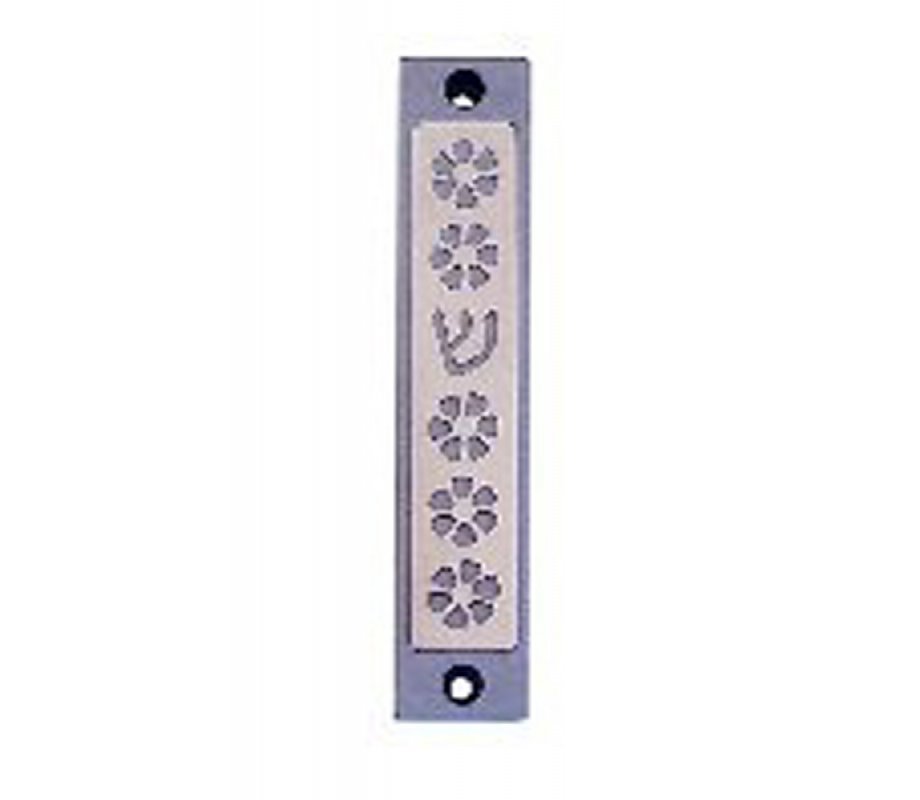 Mezuzah Case with Five Flowers and Shin in Light Colors, 4 Inches Height - Agayof