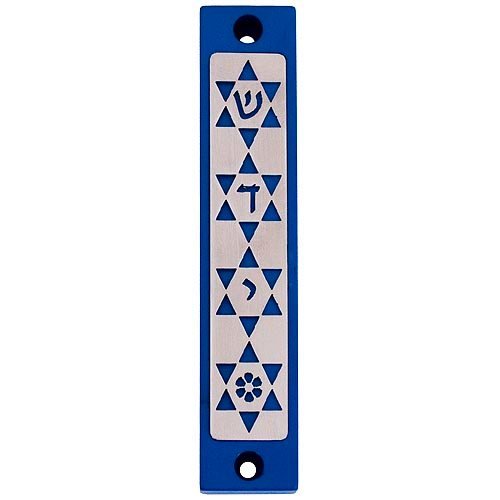 Mezuzah Case with Four Stars of David, In Dark Colors at 4 Inches Height - Agayof