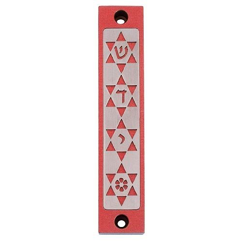 Mezuzah Case with Four Stars of David, In Dark Colors at 4 Inches Height - Agayof