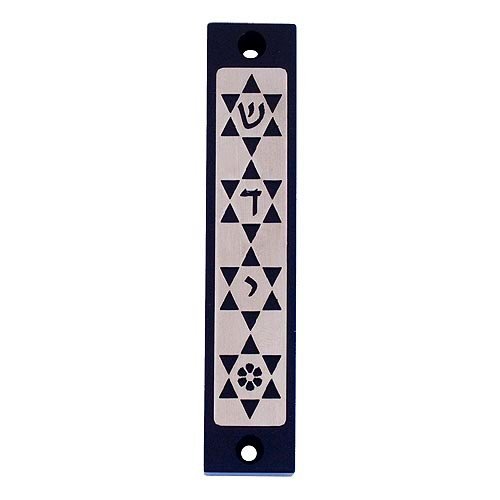 Mezuzah Case with Four Stars of David, In Dark Colors at 4 Inches Height - Agayof