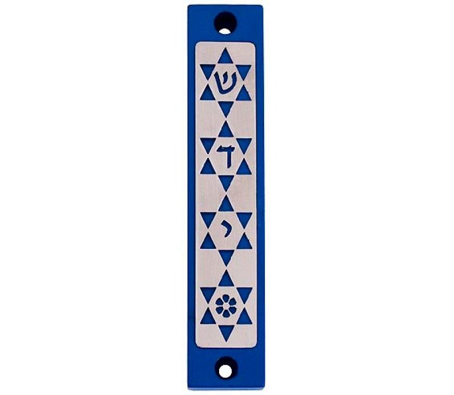 Mezuzah Case with Four Stars of David, In Dark Colors at 4 Inches Height - Agayof