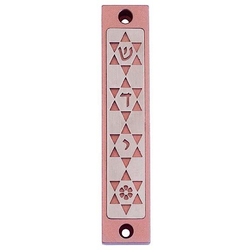 Mezuzah Case with Four Stars of David, in Light Colors at 4 Inches Height - Agayof