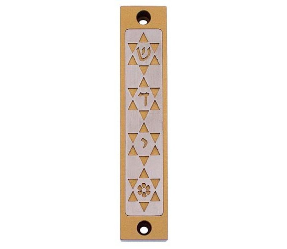 Mezuzah Case with Four Stars of David, in Light Colors at 4 Inches Height - Agayof