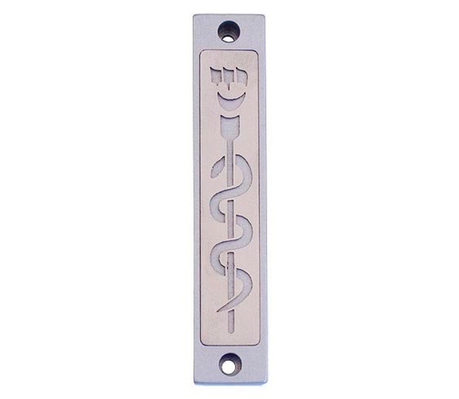 Mezuzah Case with Healing Snake Image in Light Colors at 4 Inches Height - Agayof