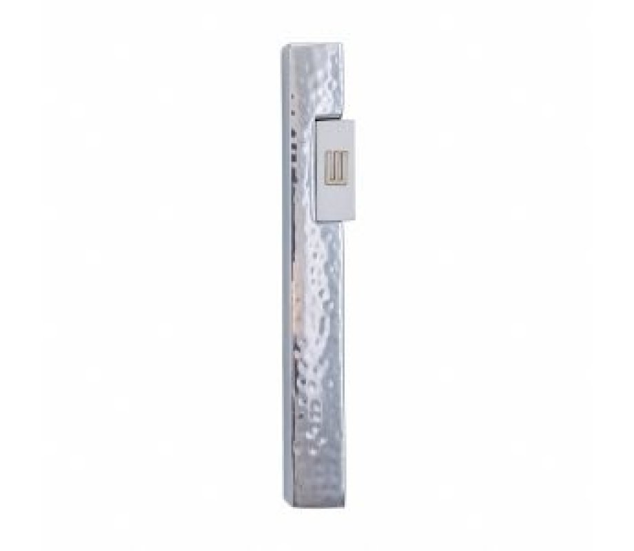 Mezuzah Case with Shin Letter in Rectangle Pop Out, Hammered Silver - Yair Emanuel