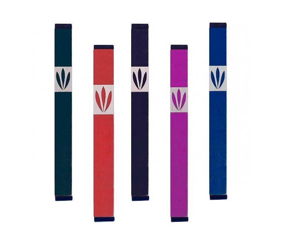 Mezuzah Case with Shin of Three Leaves, Dark Colors at 6 Inches Height - Agayof