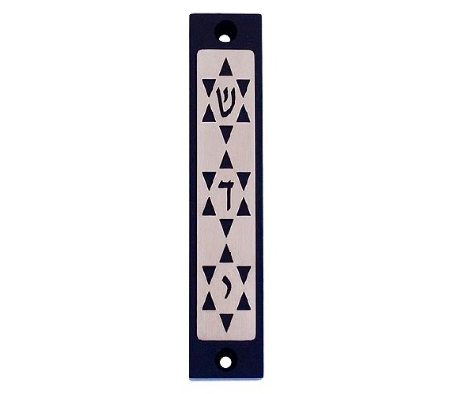 Mezuzah Case with Three Stars of David in Dark Colors, 4 Inches Height - Agayof