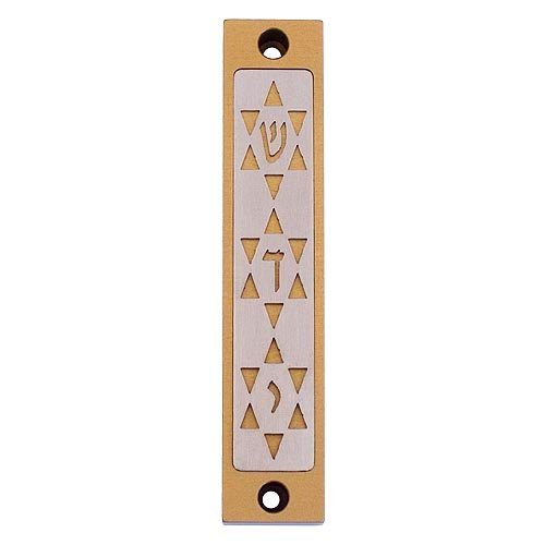 Mezuzah Case with Three Stars of David in Light Colors, 4 Inches Height - Agayof