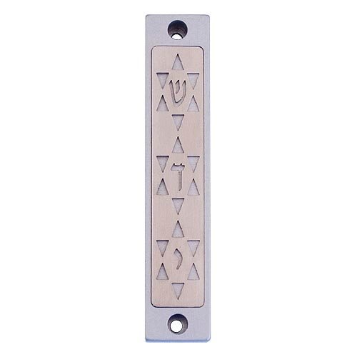 Mezuzah Case with Three Stars of David in Light Colors, 4 Inches Height - Agayof