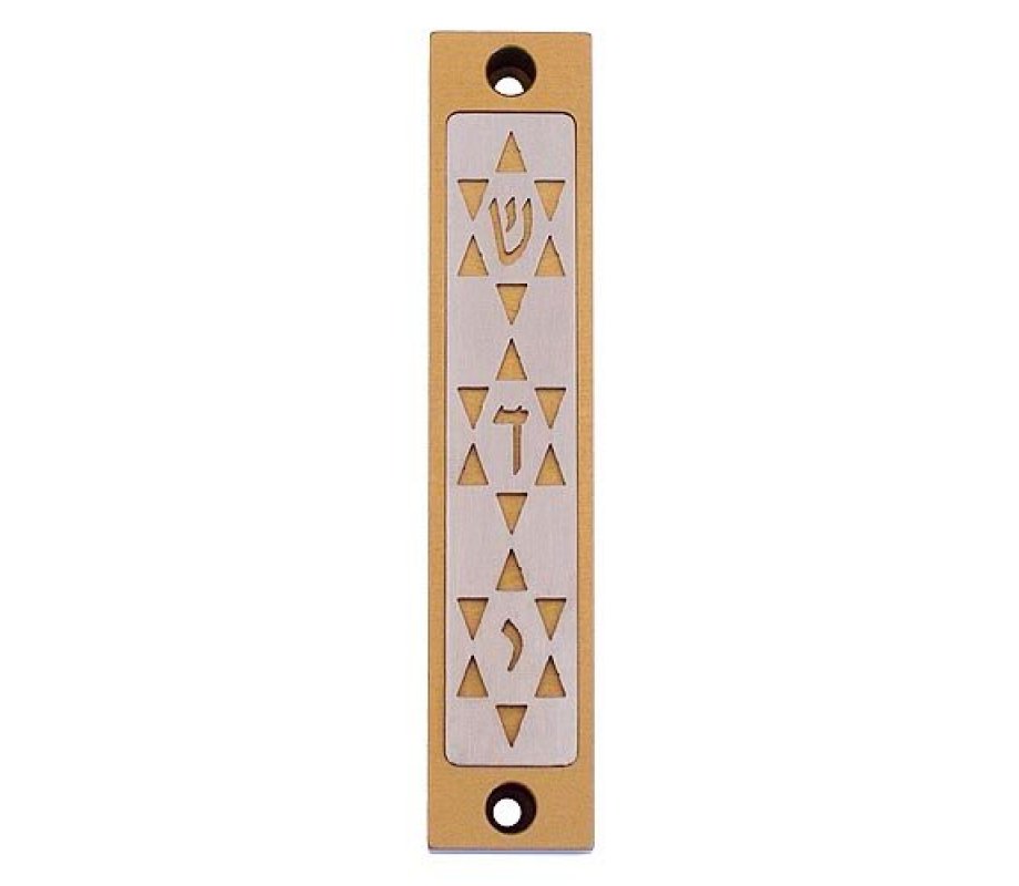 Mezuzah Case with Three Stars of David in Light Colors, 4 Inches Height - Agayof