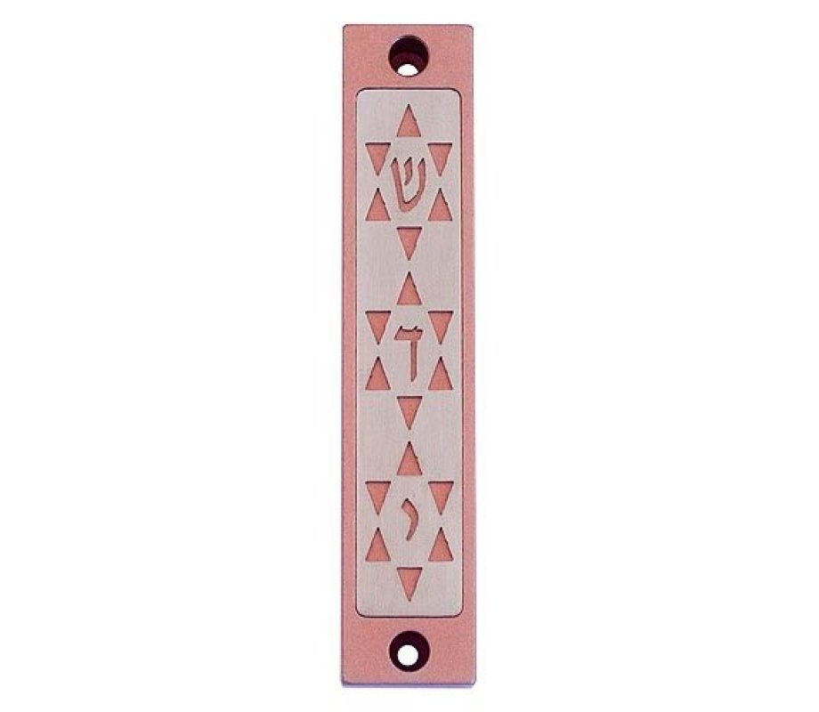 Mezuzah Case with Three Stars of David in Light Colors, 4 Inches Height - Agayof
