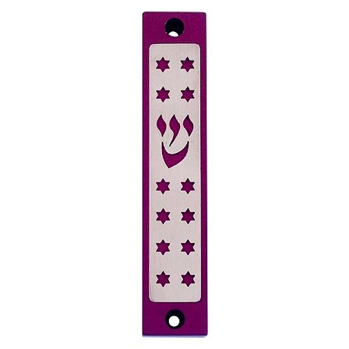 Mezuzah Case with Twelves Stars of David in Dark Colors, 4 Inches Height - Agayof