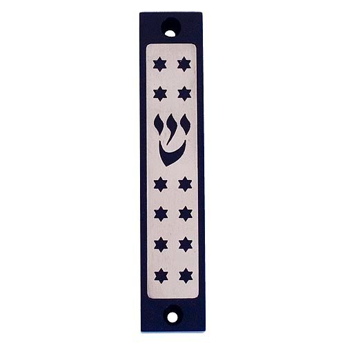 Mezuzah Case with Twelves Stars of David in Dark Colors, 4 Inches Height - Agayof