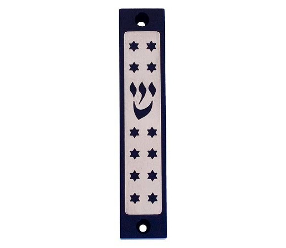 Mezuzah Case with Twelves Stars of David in Dark Colors, 4 Inches Height - Agayof
