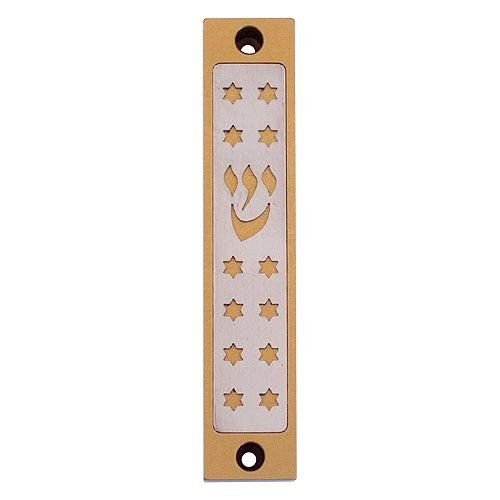 Mezuzah Case with Twelves Stars of David in Light Colors, 4 Inches Height - Agayof