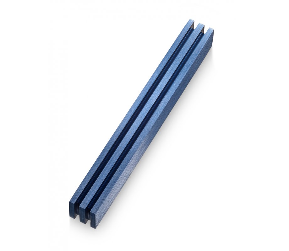 Mezuzah Case with Vertical Channels Forming a Shin Letter, Blue - Adi Sidler