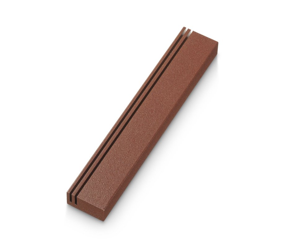 Mezuzah Case with Vertical Side Tracks Resembling Shin, Rust Color - Adi Sidler