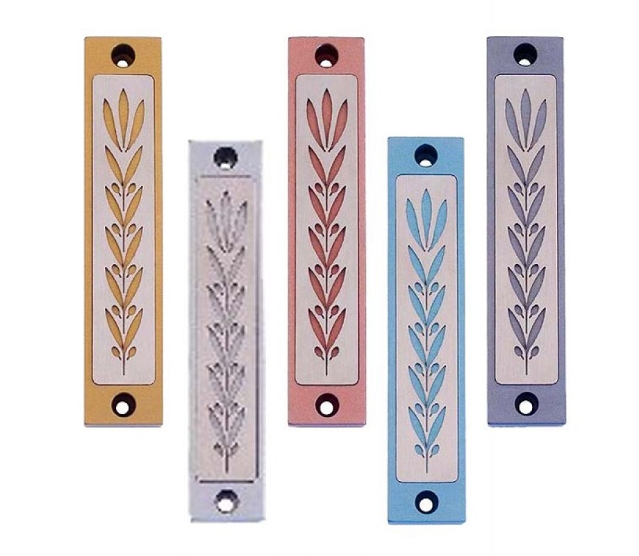 Mezuzah Case with Wheat Image in Light Colors at 4 Inches - Agayof