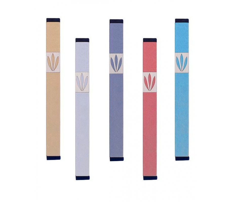 Mezuzah Case with a Shin of Three Leaves, Light Colors at 4 Inches Height - Agayof