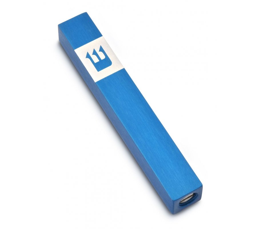 Mini Mezuzah Case with Shin Crown Design, Blue - Adi Sidler