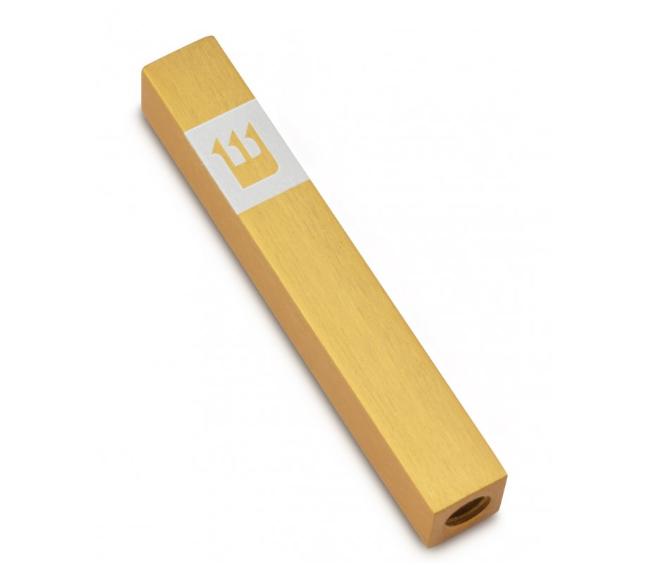 Mini Mezuzah Case with Shin Crown Design, Gold - Adi Sidler