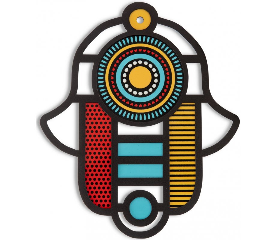 Modern Wall Hamsa in Stained Glass Art, Colorful with Mandala Eye - Dorit Judaica