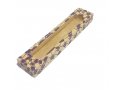 Mosaic Design Wood Mezuzah Case, Purple and Yellow with a Gold Shin Letter