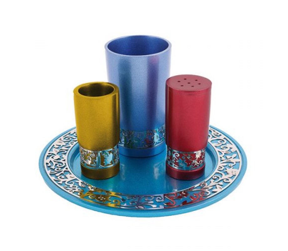 Multicolor Aluminum Havdalah Set with Silver Pomegranates Band - Yair Emanuel