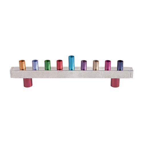 Multicolor Hammered Aluminum Hanukkah Menorah, Tube Design - Yair Emanuel