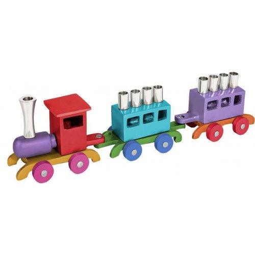 Multicolored Anodized Aluminum Child's Train Hanukkah Menorah - Yair Emanuel