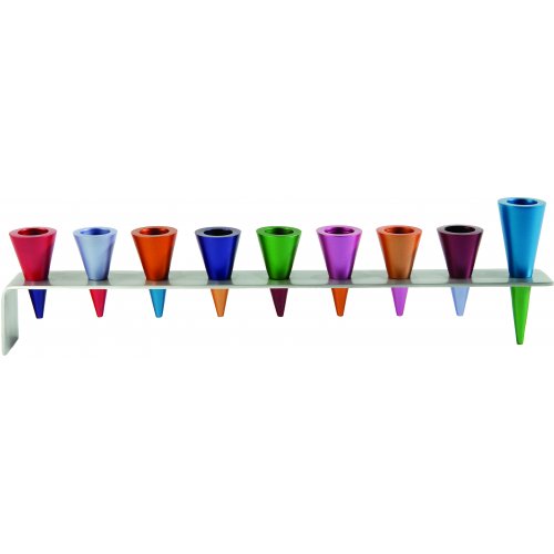 Multicolored Anodized Aluminum Cones Hanukkah Menorah - Yair Emanuel