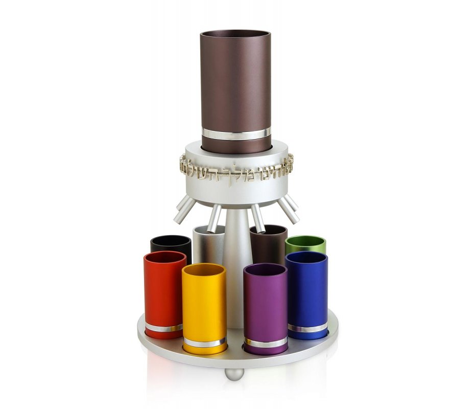 Multicolored Anodized Aluminum Wine Fountain Silver Line by Dabbah Judaica