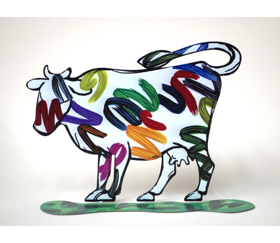 Nava Cow Free Standing Double Sided Steel Sculpture - David Gerstein