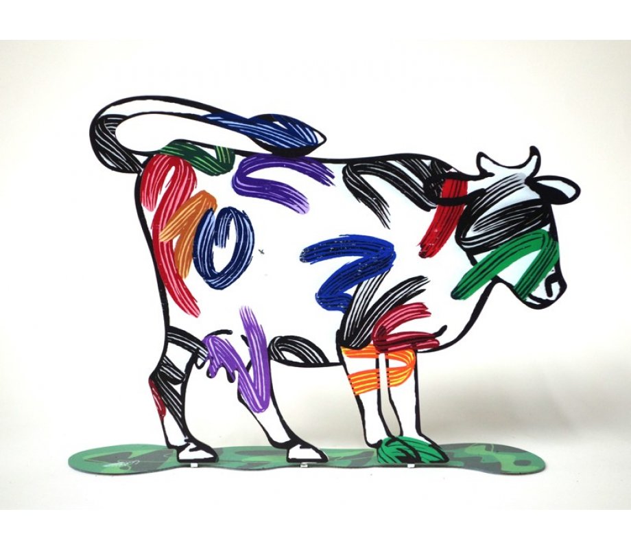 Nava Cow Free Standing Double Sided Steel Sculpture - David Gerstein