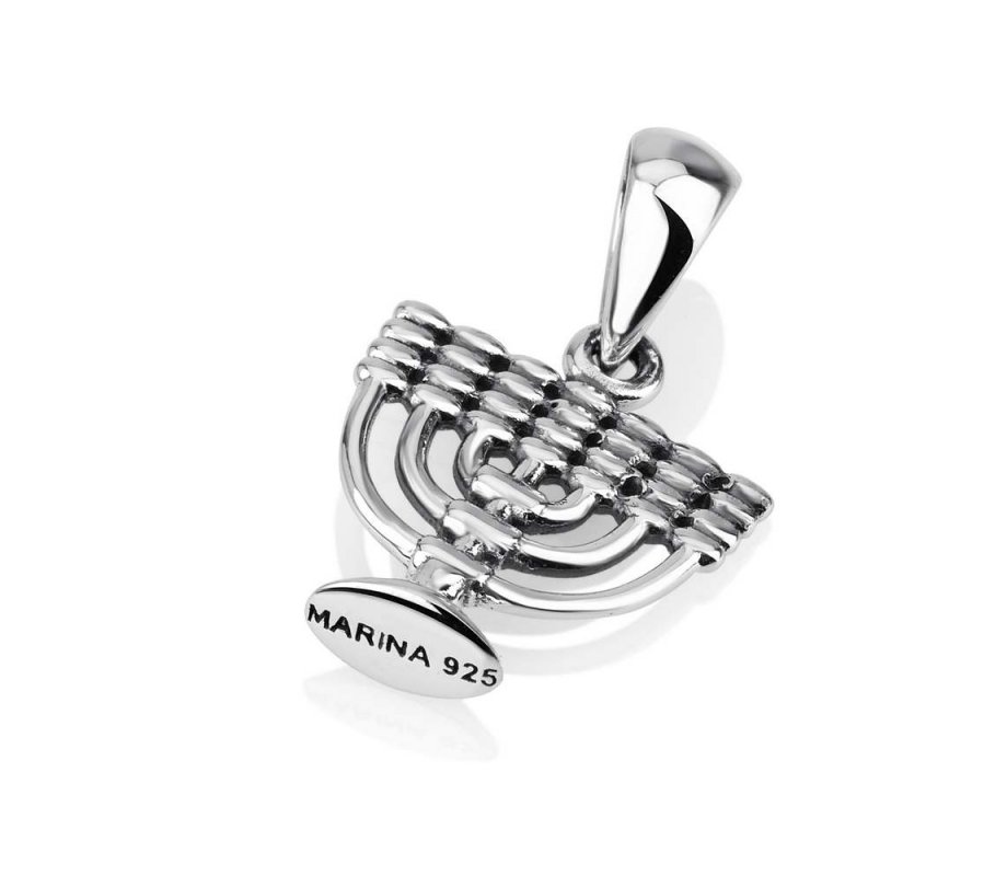 Necklace of Sterling Silver with 7-Branch Temple Menorah Image as Pendant
