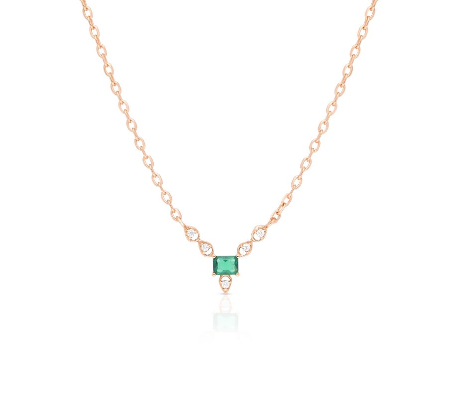 Necklace with Green and White Zircons Pendant – Choose Plated Yellow or Rose Gold