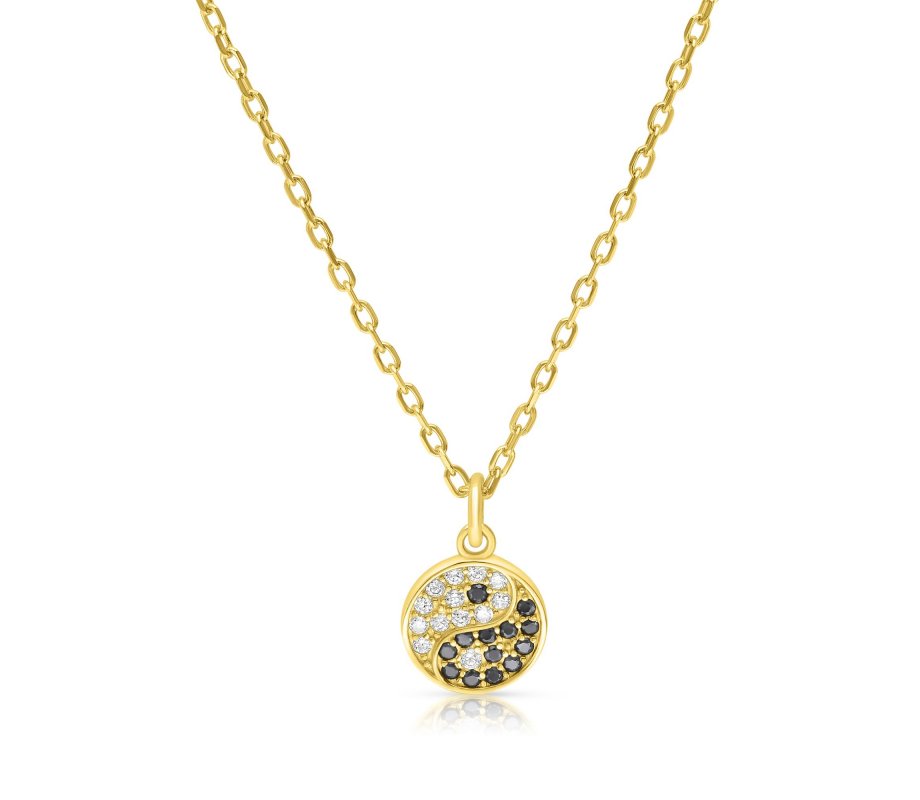 Necklace with Ying Yang Zircon Pendant – In Sterling Silver, Yellow Gold or Rose Gold