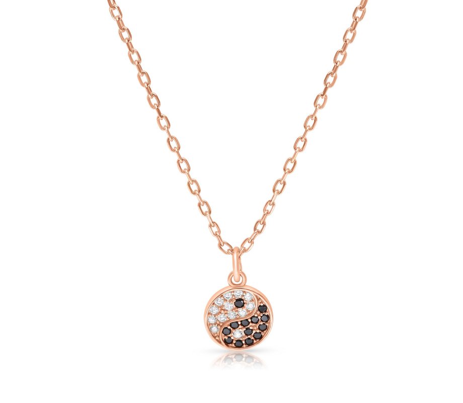 Necklace with Ying Yang Zircon Pendant – In Sterling Silver, Yellow Gold or Rose Gold